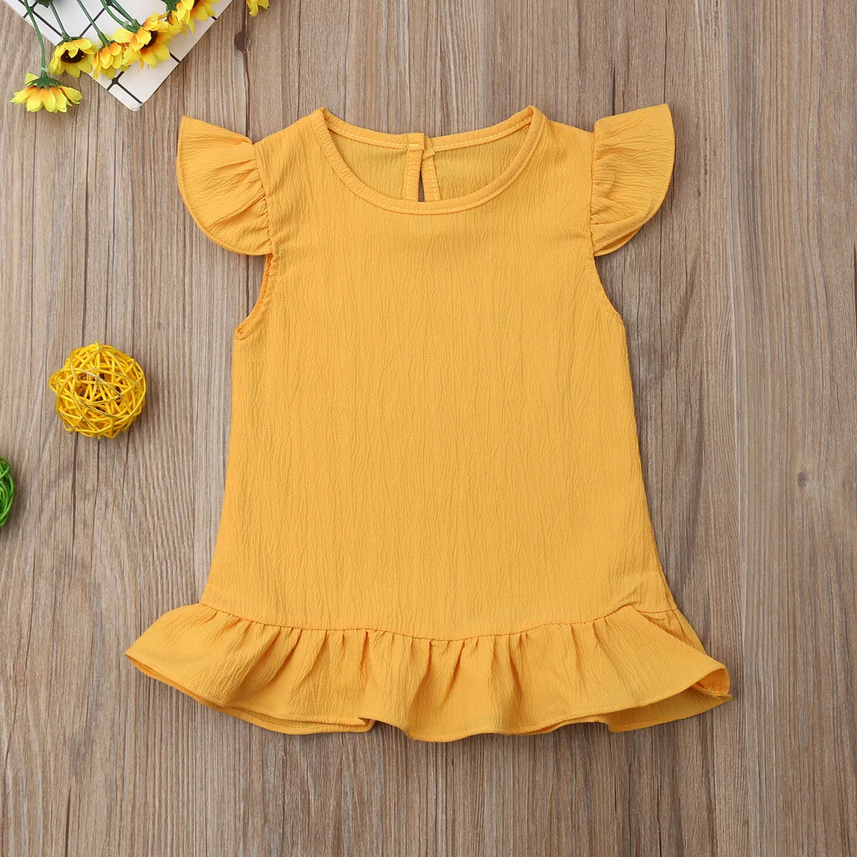 Платье для девочек 3 цвета с оборками однотонное до колен От 1 6 лет милые летние