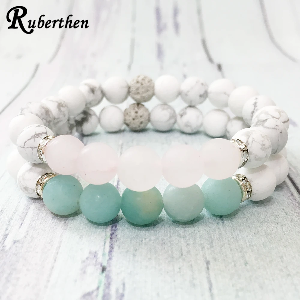 Браслет Ruberthen из натурального камня модный дизайн матовый белый браслет Howlite Rose
