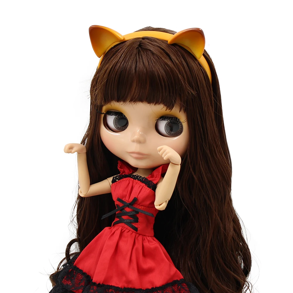 Ледяная кукла DBS Blyth коричневые волосы с челкой жареная кожа кошечка повязка на