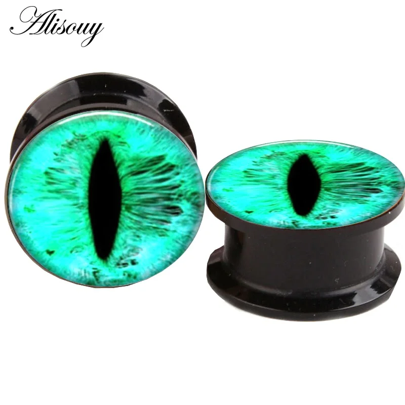EM0412A Green Eye Alisouy, 2 шт, акриловые беруши и тоннели пирсинг для уха, серьги с винтовым наконечником, тоннель для ушей, растяжки, ювелирные изделия для тела - Окраска металла: EM0412A Green Eye