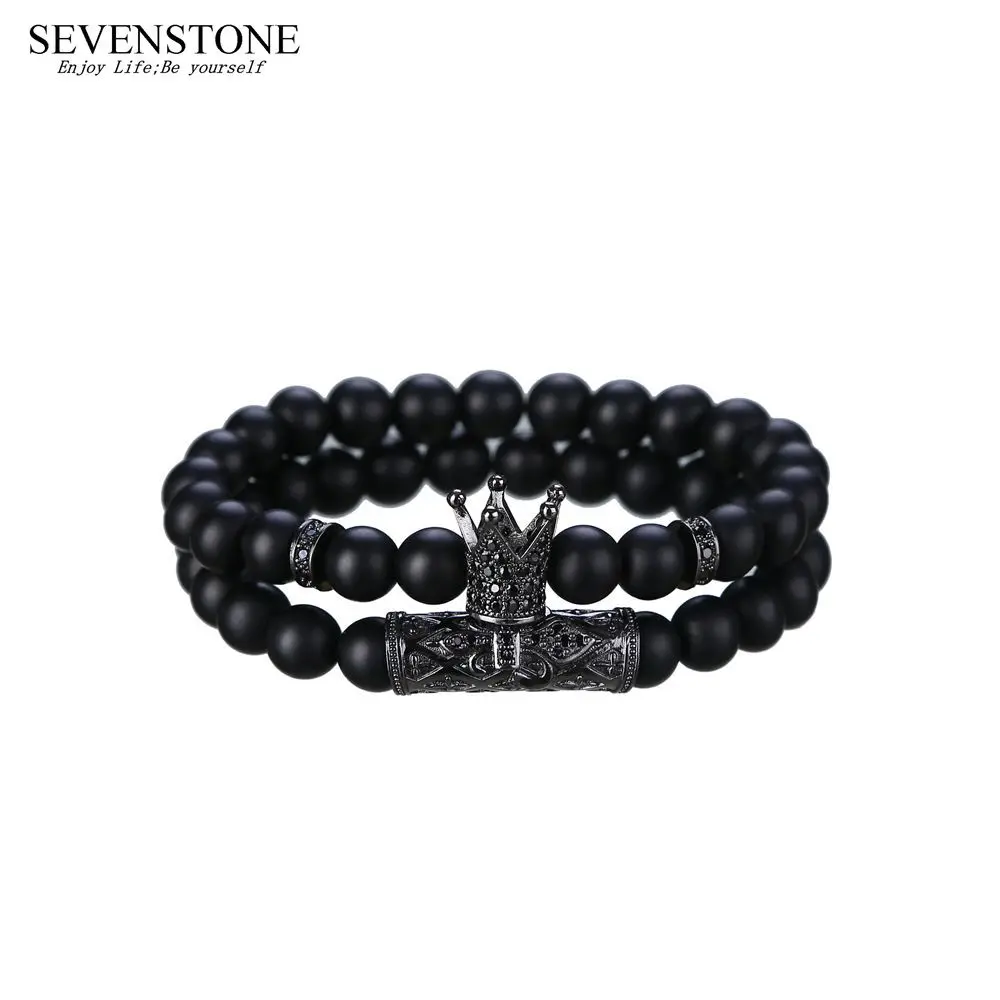 SEVENSTONE 2019 новые модные матовые черный оникс 8 мм Шарм для мужчин подарки браслет