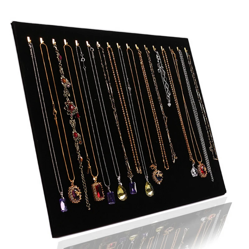 

Free Shipping 17 Hook Black Velvet Jewelry Display Shelf Jewelry Necklace Display Show Case Organizer Tray Stand