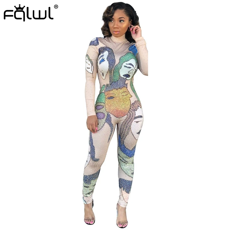 Женский Облегающий комбинезон FQLWL клубный с длинным рукавом и принтом лето