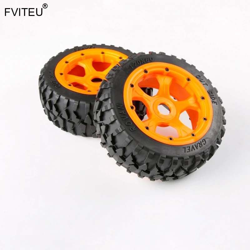 

FVITEU Complete Rubber Front Gravel Wheel Tire kits with Nylon Wheel Hub for 1/5 HPI BAJA 5B Rovan King Motor