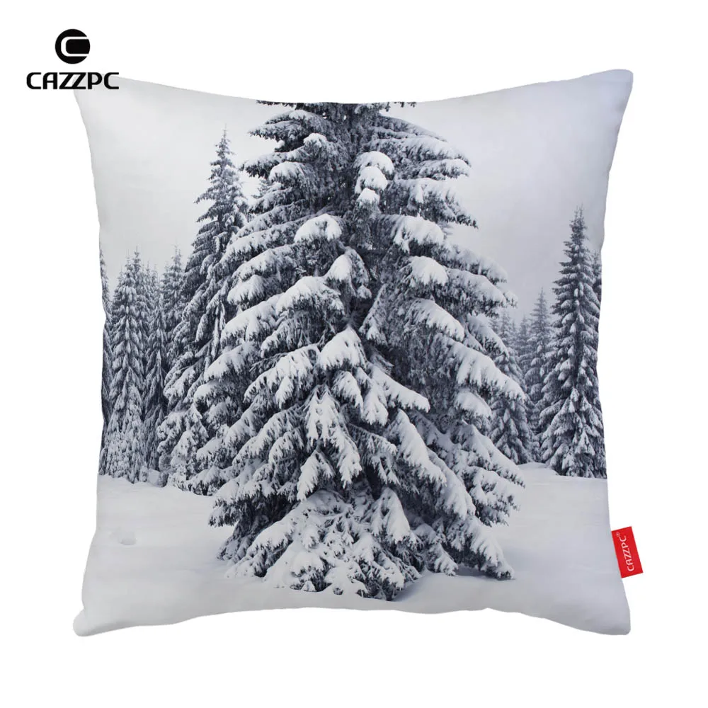 Черный и Белый Зимний снег сосновый лес с принтом машины декоративная наволочка