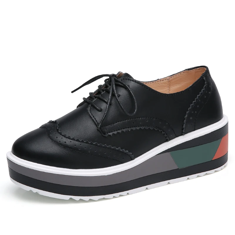 Walgory Для женщин женская обувь на платформе Броги кожаные Туфли без каблуков