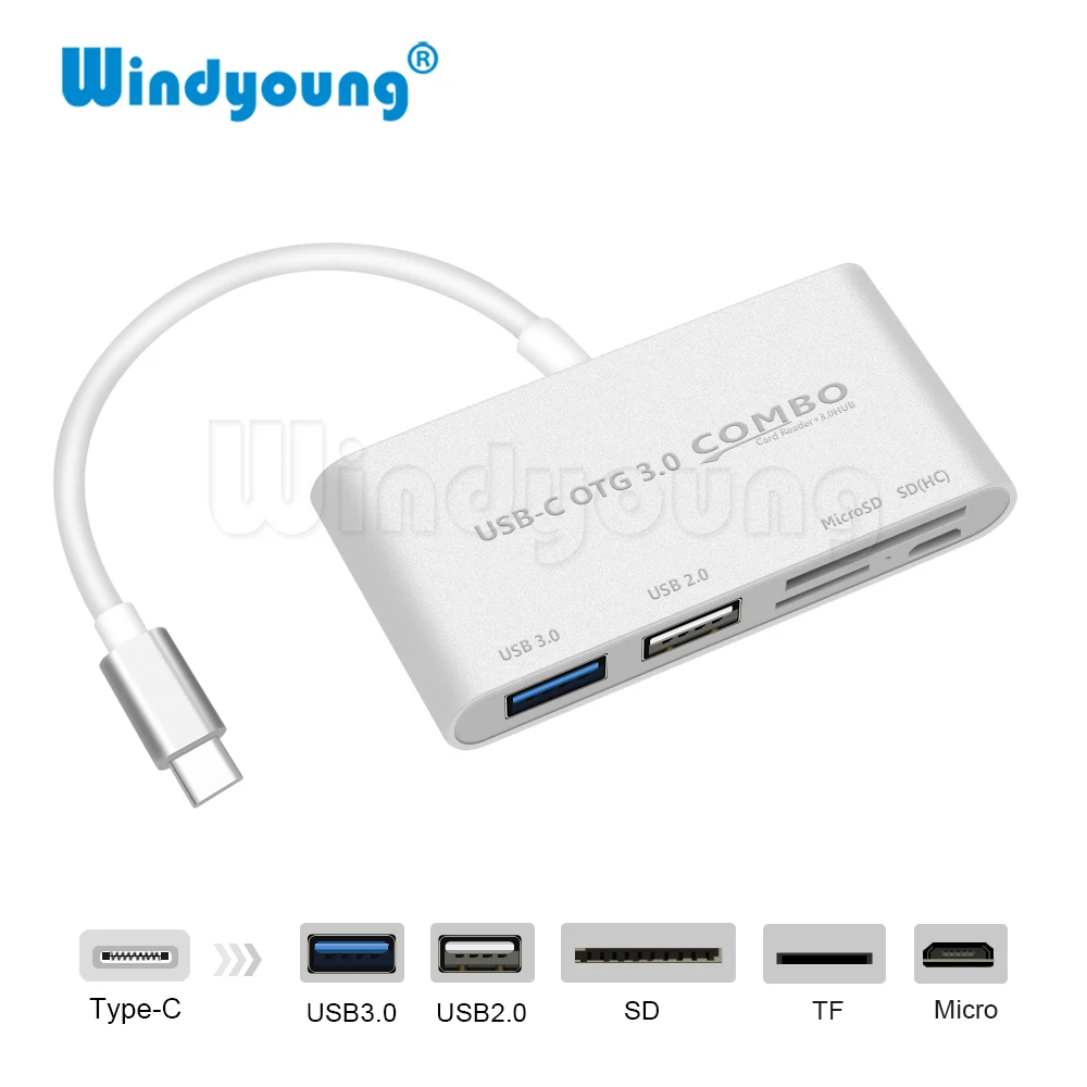 USB C концентратор картридер 5-в-1 Type OTG мульти USB-C разветвитель + Micro порт питания для