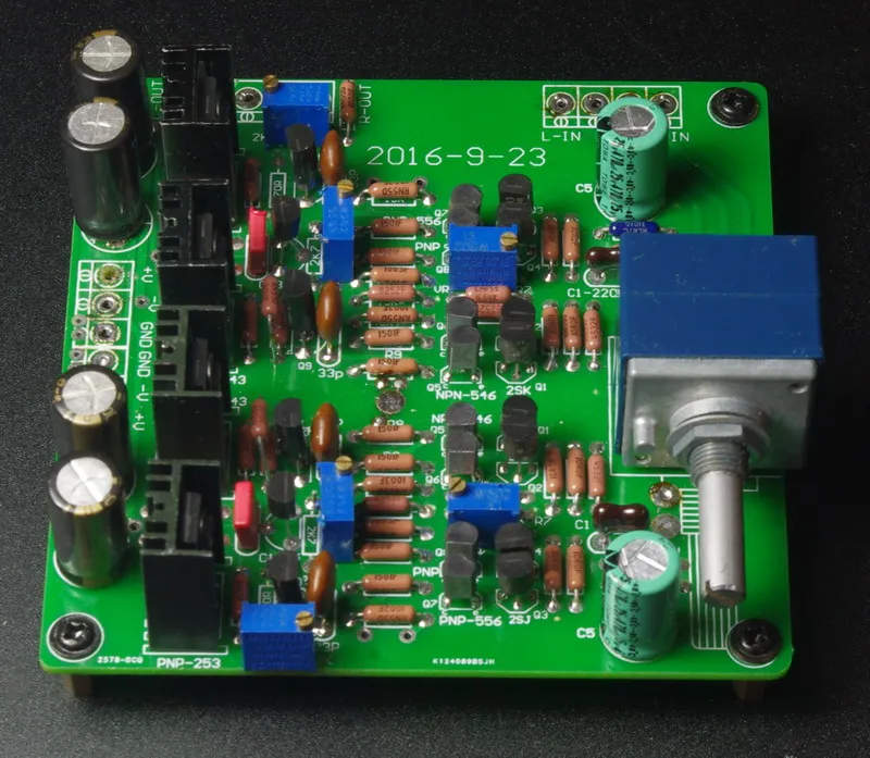 

Classic full symmetrical circuit A1145 2SA1145 / C2705 2SC2705 + C1815 +MJE243 / MJE253 Fully symmetrical Preamp amplifier board