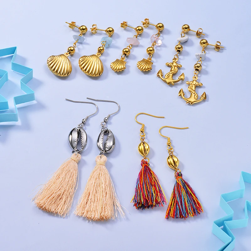 baoyan gold color stainless steel earring for women bohemian shell jewelry fashion 2019 | Украшения и аксессуары