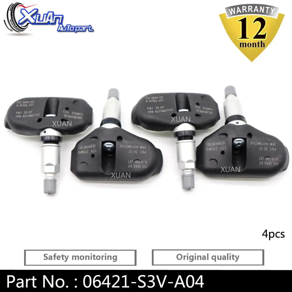 XUAN 4 шт. датчик давления в шинах TPMS 06421-S3V-A04 для Honda Odyssey Ridgeline, Pilot Acura RL TL MDX 3.2L 3.5L 2005