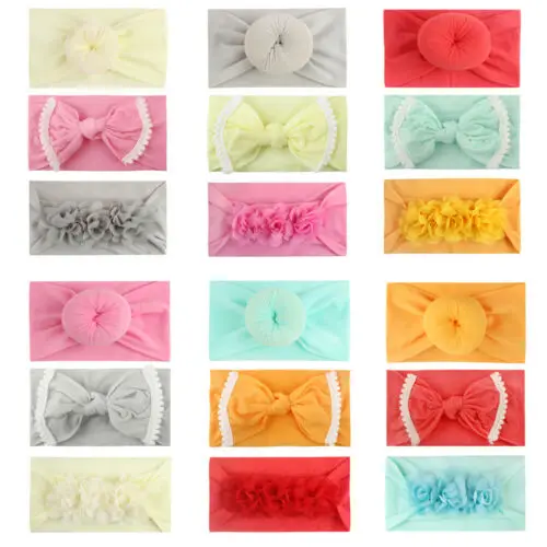 2019 Solid Kid Girl Baby Headband Toddler Lace Bow Flower Hair Band Accessories Headwear 3pcs Set | Детская одежда и обувь
