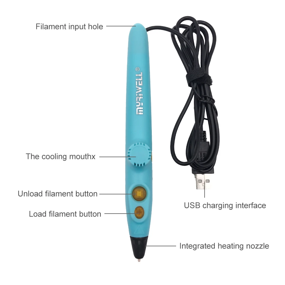 Myriwell RP-200A DIY 3D Pen USB Charging Printing 1.75mm PCL Free Filament Creative Toy Gift For Kids Design |