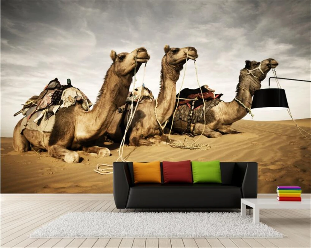 

Beibehang 3D Wallpaper 3D Camel Gobi Desert Chinese mural TV Background Wall Living Room Bedroom wallpaper papel de parede