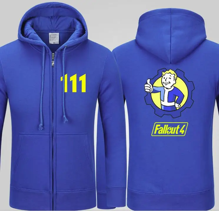 Мужские повседневные игры Fallout 4 толстовки печать узор черный синий хлопок молния кардиган кофты пальто Высокое качество