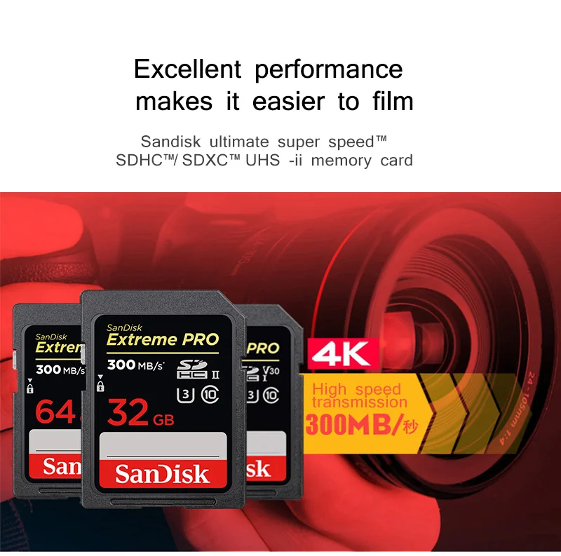 Карта памяти SanDisk Extreme Pro SDHC/SDXC sd-карта до 300 МБ/с./с 64 Гб 128 ГБ U3 V30 UHS-II карта памяти