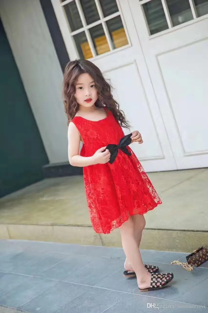 Детские девушки цветы платья 2017 летние дети луки кружева принцесса жилет платье