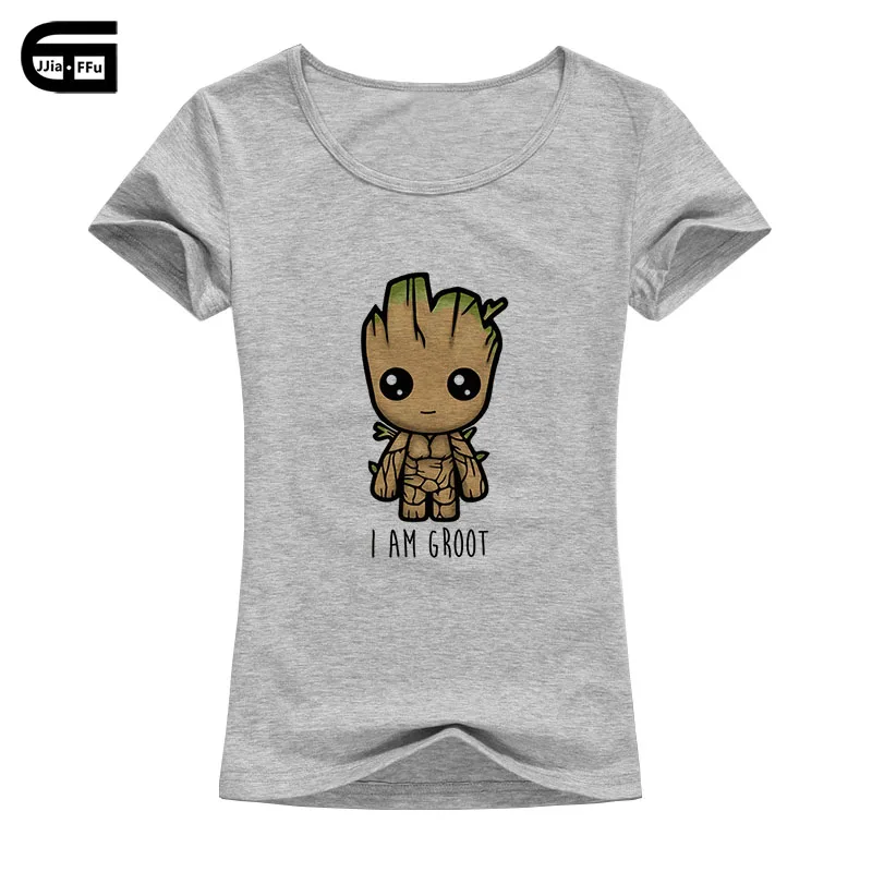 Футболка I Am Groot женская летняя эластичная хлопковая футболка из лайкры с коротким рукавом и принтом Harajuku топы Модные Kawaii Мультяшные футболки B07 - Цвет: Gray Women