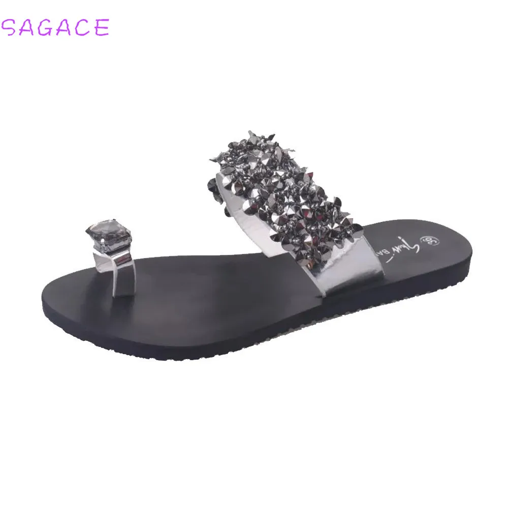Silver SAGACE женские босоножки Вьетнамки, новинка моды летнего сезона, стразы; Туфли на танкетке с украшением в виде кристаллов; женская повседневная обувь размер 35–39 - Цвет: Silver