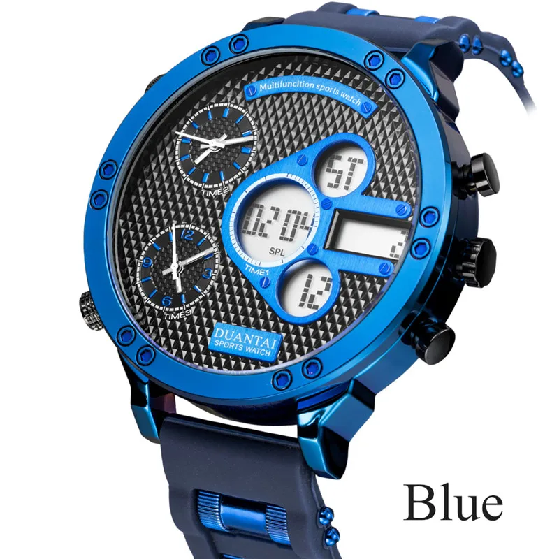 6,11 DUANTAI часы мужские Роскошные Кварцевые спортивные часы Relojes Hombre часы мужские водонепроницаемые PU ремешок Круглый - Цвет: Синий