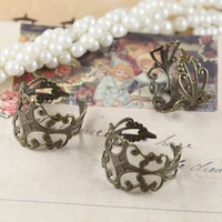 10x wholesale antique bronze adjustable filigree ring base blank ring setting findings diy jewerly