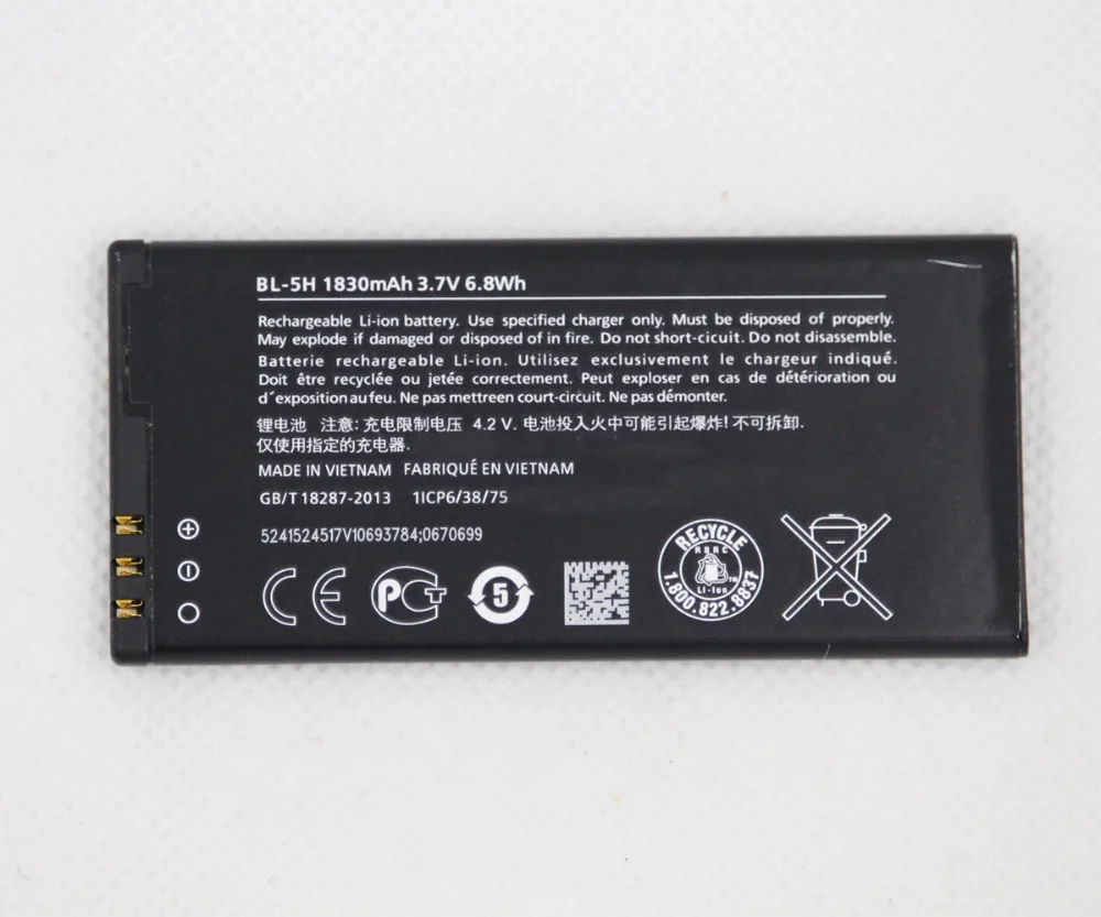 

10pcs/lot Cell Phone Battery BL-5H 1830mAh For Nokia Lumia 630 Lumia630 RM-977 RM-978 Moneypenny RM 977 978 BL 5H