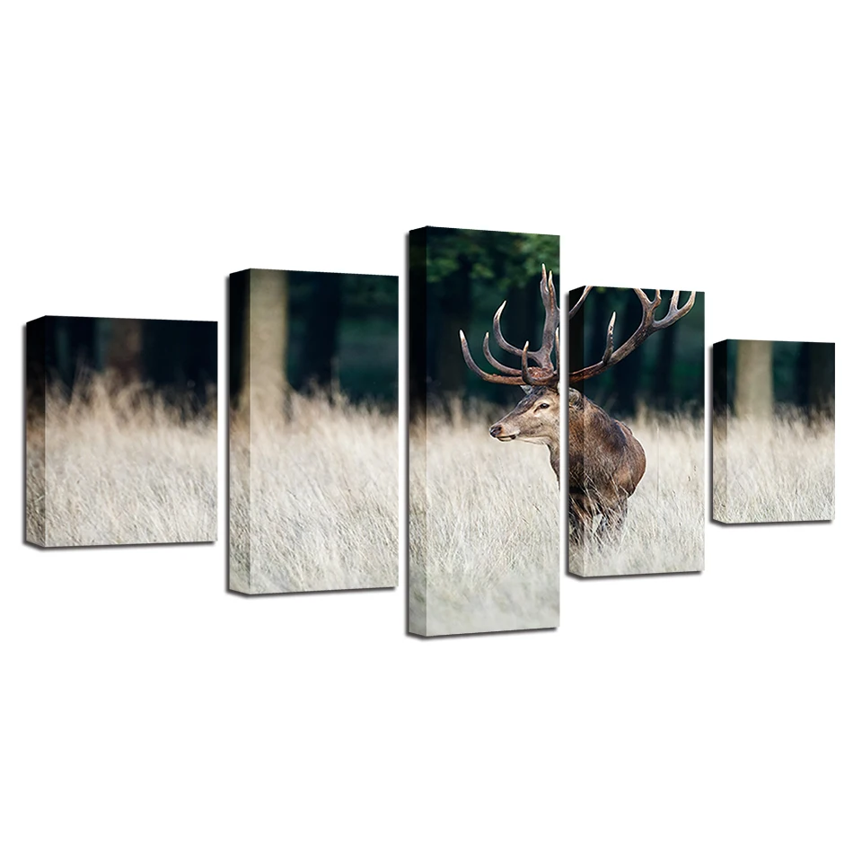 Домашний декор холст HD печать фотографии рамки 5 шт. животные олень картины лето