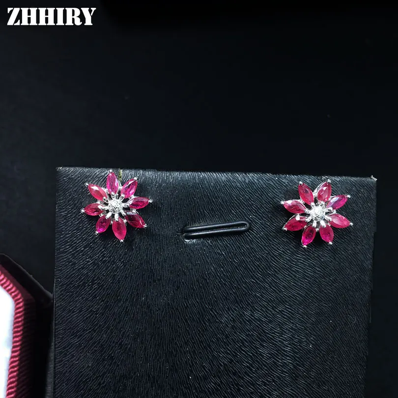 Zhhiry натуральный рубин серьги реальных драгоценного камня Серьги Твердые стерлингового серебра 925 Для женщин драгоценного камень