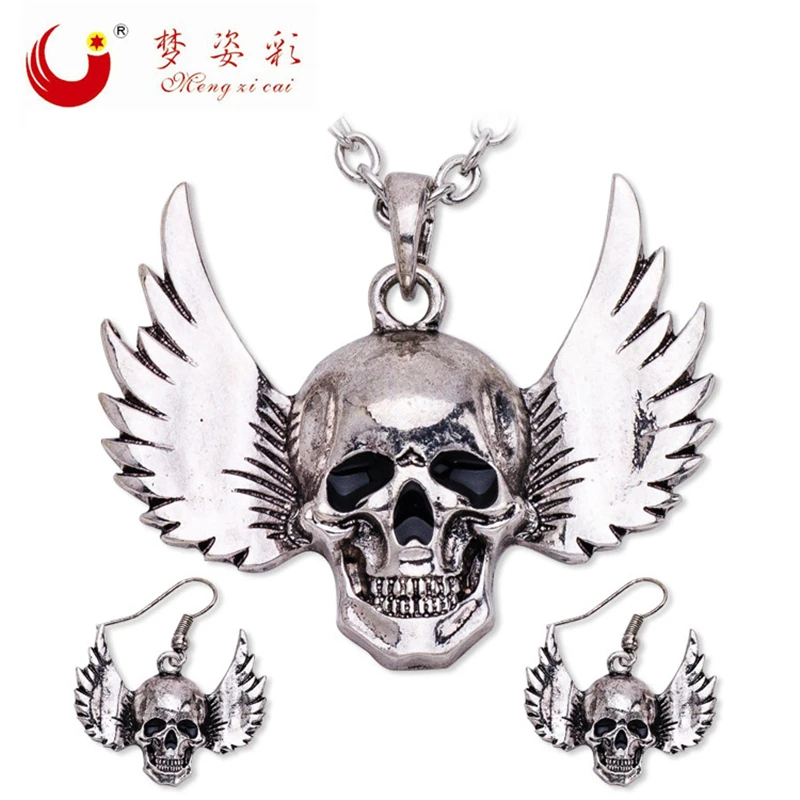 Ожерелье и серьги унисекс в стиле панк с крыльями черепом | Украшения аксессуары