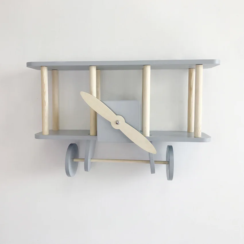 Скандинавский стиль Большой DIY самолет Комплект полок деревянный самолет Декор настенные полки биплан украшение для ребенка и детской комнаты подарок - Цвет: gray