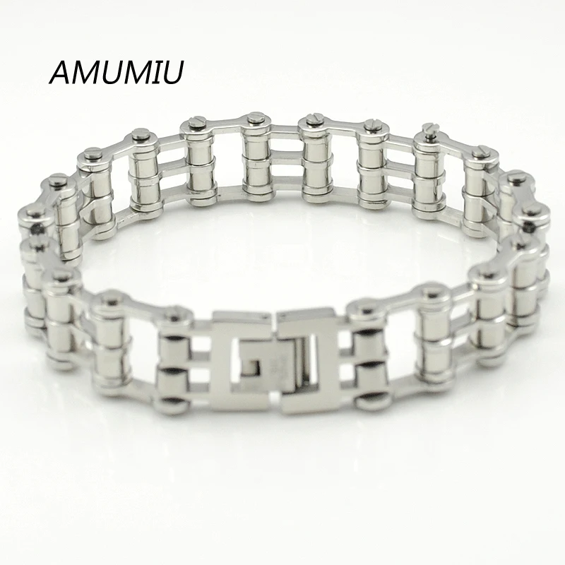 AMUMIU Fashion Jewelry For PUNK Biker 316L Stainless Steel Mens Motorbiker Bicycle Chain Bracelet 2017 HZB044 | Украшения и