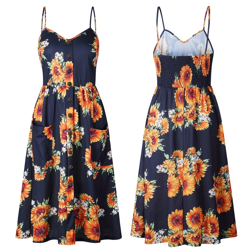 Summer Dress Women 2019 Sexy Boho Floral Tunic Beach Elegant Sundress Pocket Plus Size White Striped Female Vestidos | Женская одежда