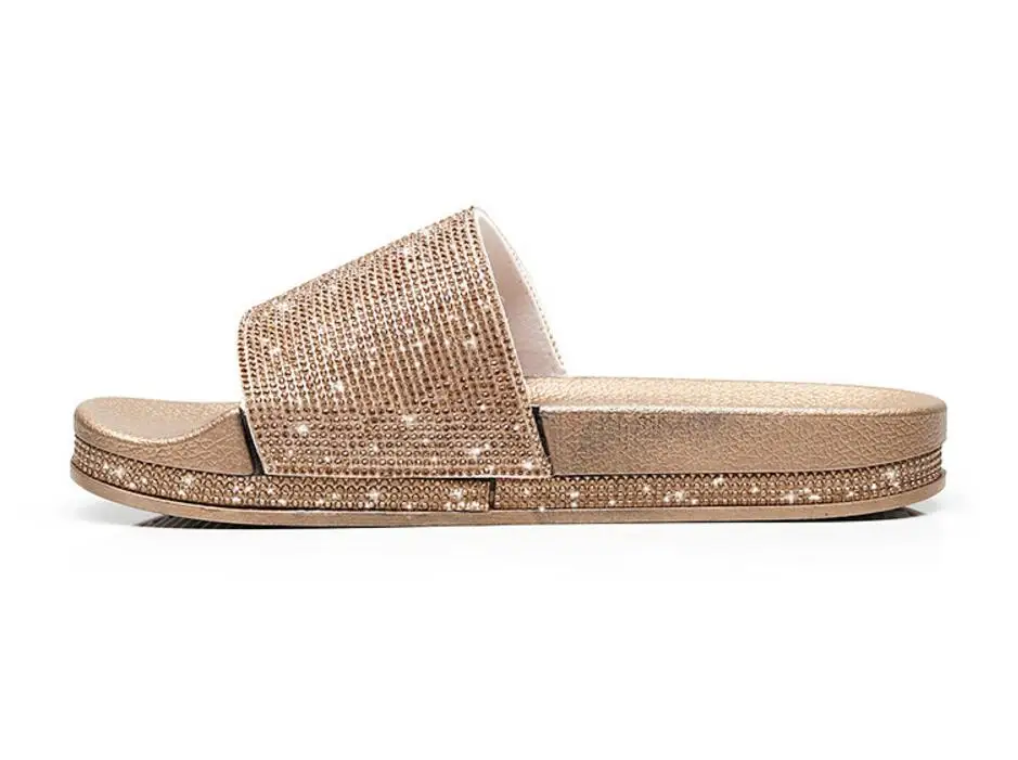 Women Slides Casual Fashion Babouche Sequined Crystal Rhinestone Peep Toe Thicken Soled Slipper Sandals Flat Loafers Shoes T629 | Обувь