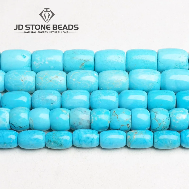 JD камень Бусины Бесплатная доставка голубой бирюзовый барабанный Форма