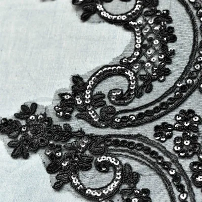 Black 3yards Новинка 10 Цветов Блестки Красивая Вышивка Свадебное кружево Аппликация отделанная кружевом Ткань DIY ремесла ширина 24 см 3Yds/лот - Цвет: Black 3yards
