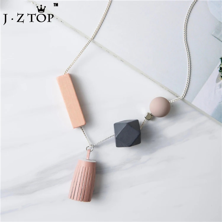 Women Leather Tassels Long Necklaces Sweater Chain Cute Mixed Colors Geometric Squares Pendant collares mujer kolye | Украшения и