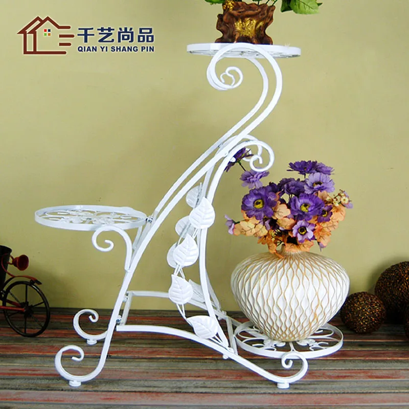 European style balcony wood floor stand black metal iron multi room hanging orchids shelf special offer | Дом и сад