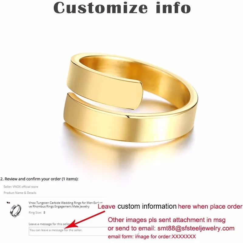 custom gold Vnox, регулируемое женское кольцо, персонализированное серебряное кольцо из нержавеющей стали, подарок на день рождения - Цвет основного камня: custom gold