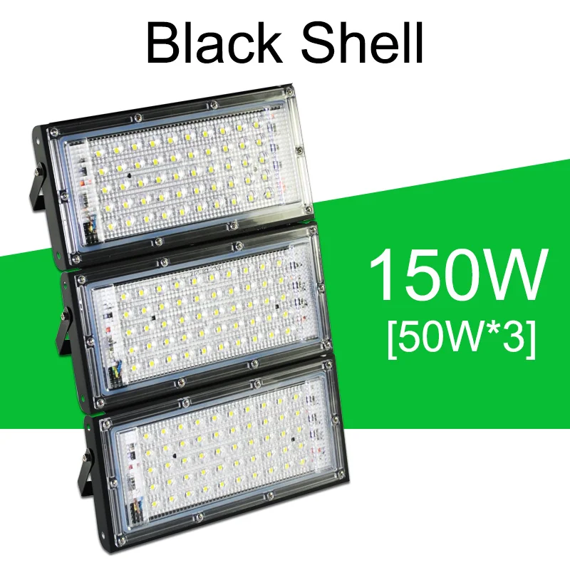 150W Black Shell LED Flood Light 50W 100W 150W 200W Floodlight AC 220V 240V LED street Lamp waterproof IP65 outdoor Lighting led cob spotlight - Испускаемый цвет: 150W Black Shell
