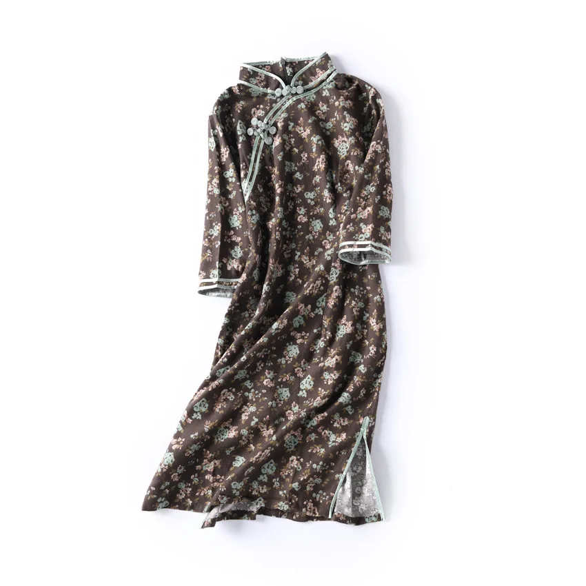 Original National Cheongsam Vintage New Green Printing High Quality Women's Chinese Wind Improved Dress | Тематическая одежда