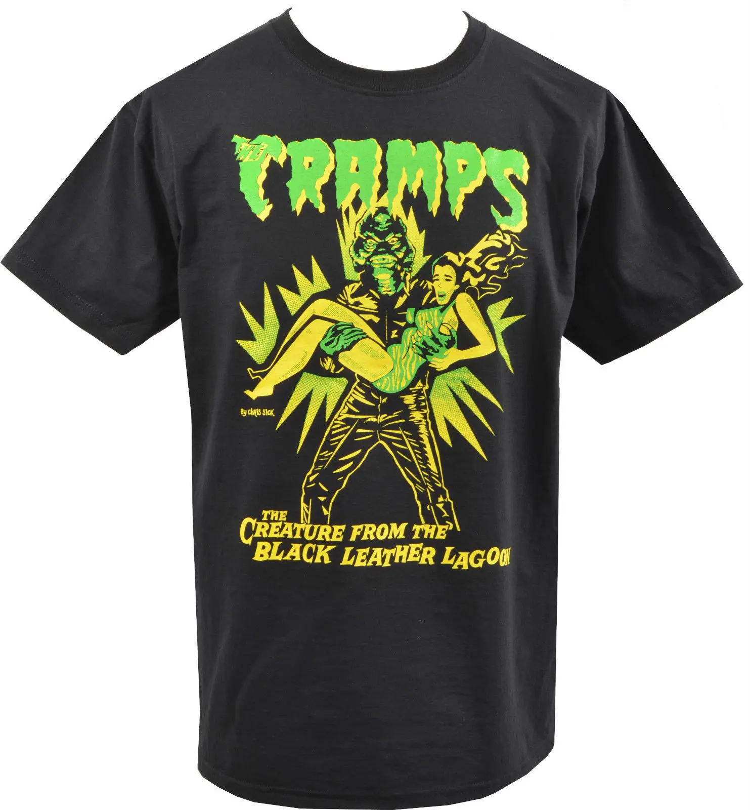Мужская футболка PSYCHOBILLY THE CRAMPS CREATURE из черной кожи LAGOON HORROR | одежда