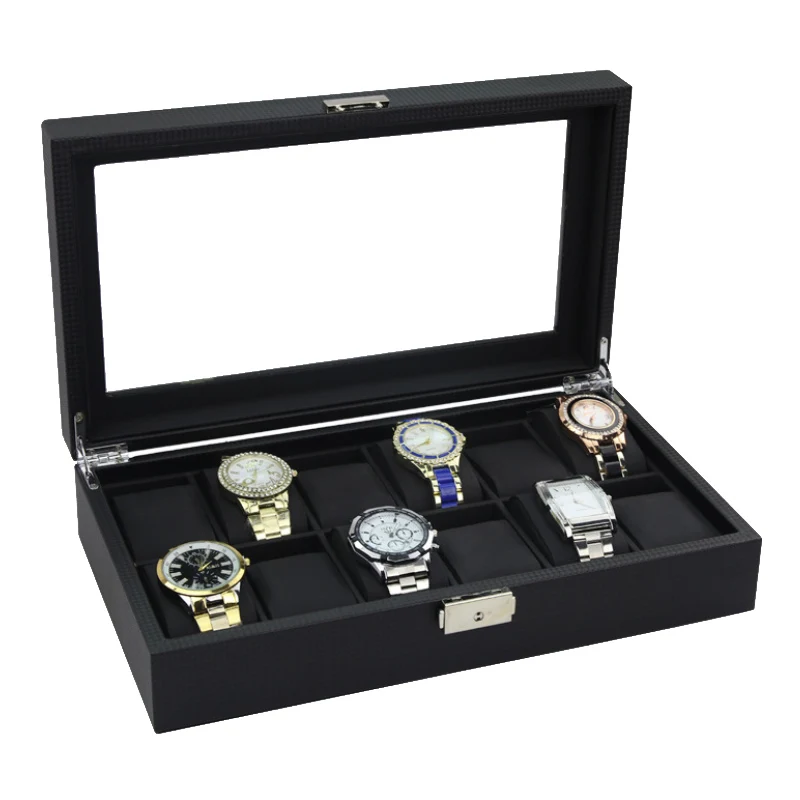 Luxury 12 Slots Handmade Carbon Fiber Watch Box Case Clock Time for Organizer | Наручные часы