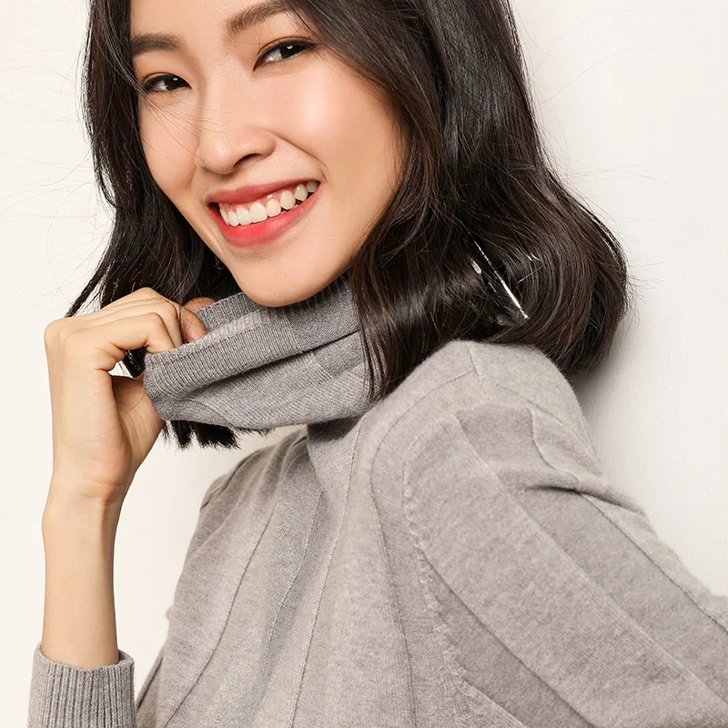 Новый свитер женский кашемировый с хомутом пуловер Женский вязаный обтягивающий