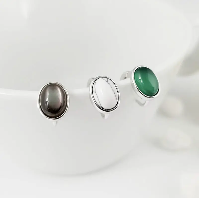 Элегантная овальная естественный зеленый оникс черный перламутр клип серьги Для