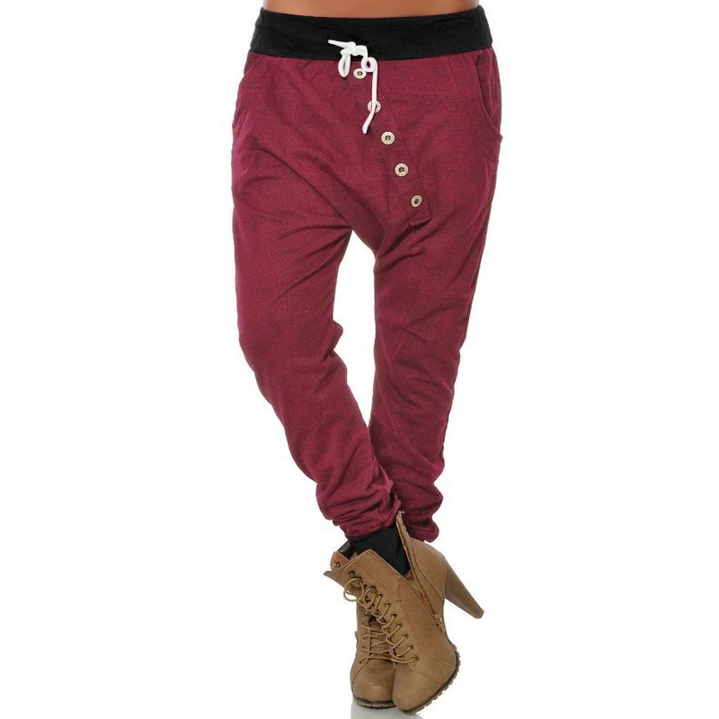Женские штаны-шаровары с высокой талией, женские модные обтягивающие штаны с пуговицами и завязками, штаны в стиле хип-хоп, уличная одежда, WS9343V
