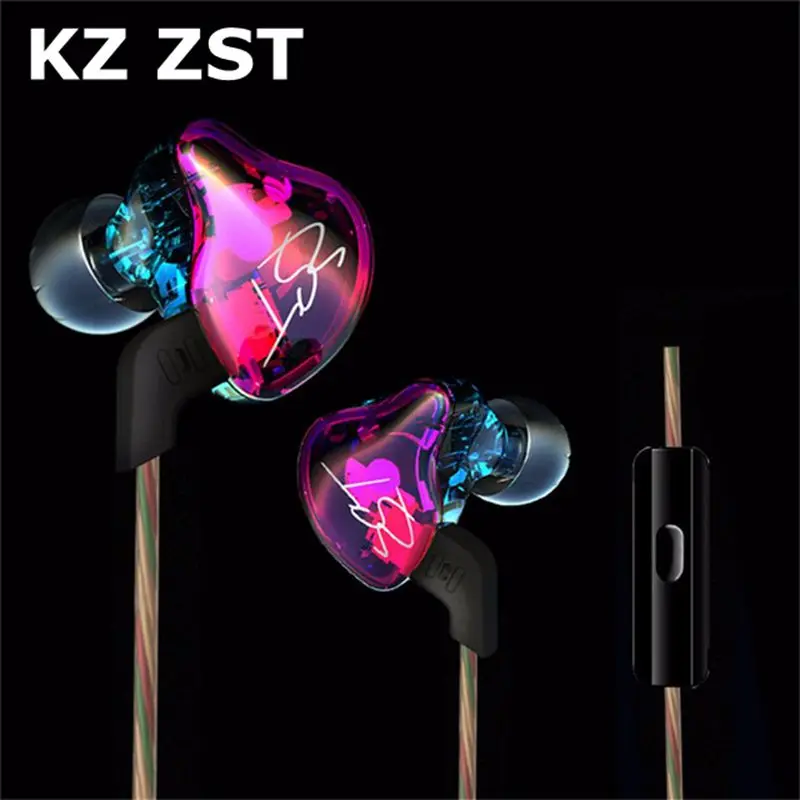 Оригинальные цветные гибридные наушники KZ ZST с мощным басом Hi-Fi наушники-вкладыши