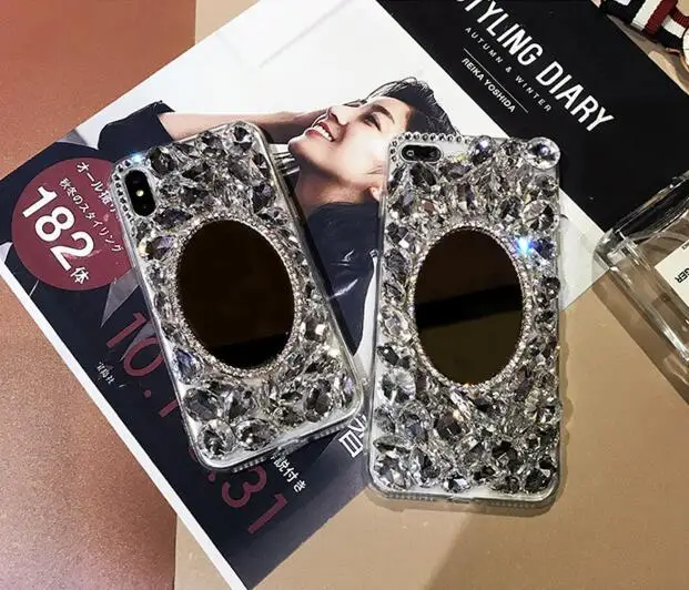 Зеркало для макияжа чехол телефона iPhone Xs 6 7 8 plus Роскошный мобильного со стразами