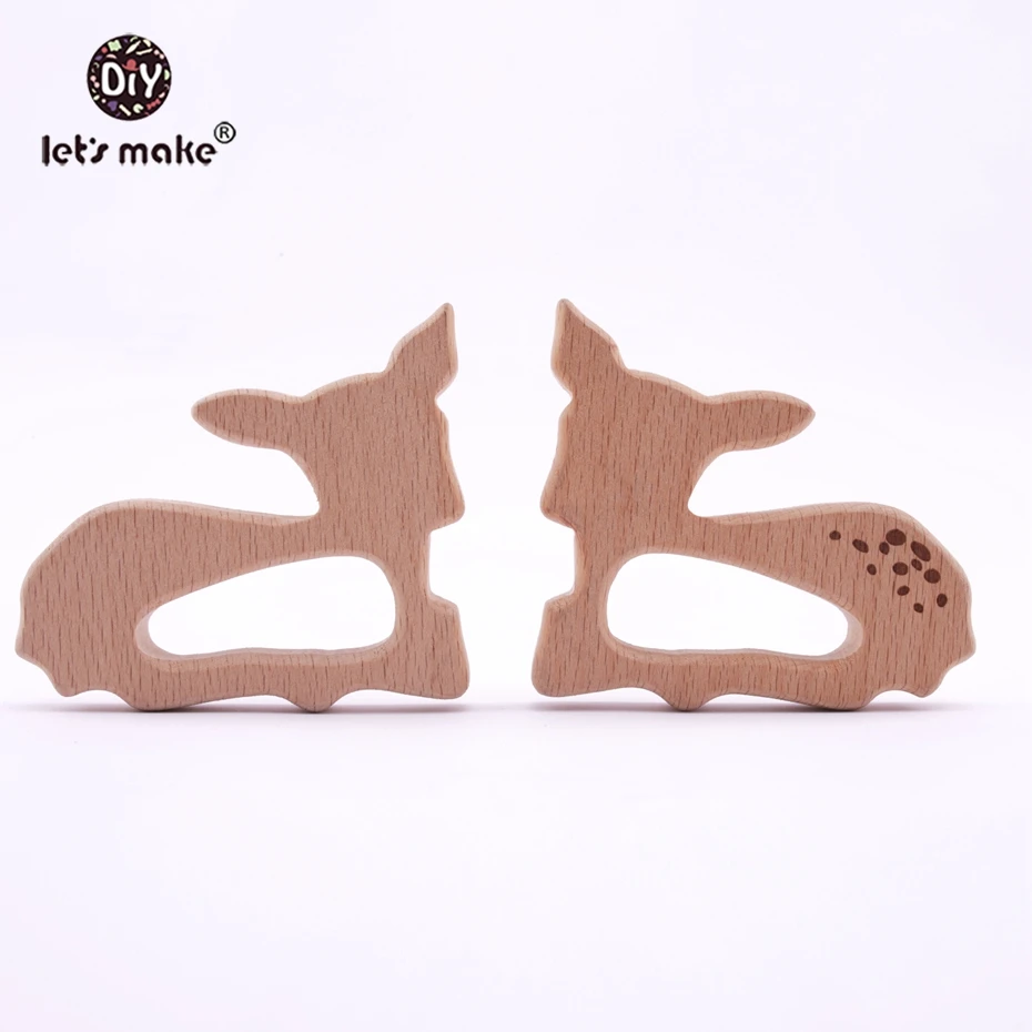 Let's make Beech Wooden Teether 10pcs Aniamls Sika Deer Timber Customizable Food Grade Wood Teething Roe Bambi Baby Teether