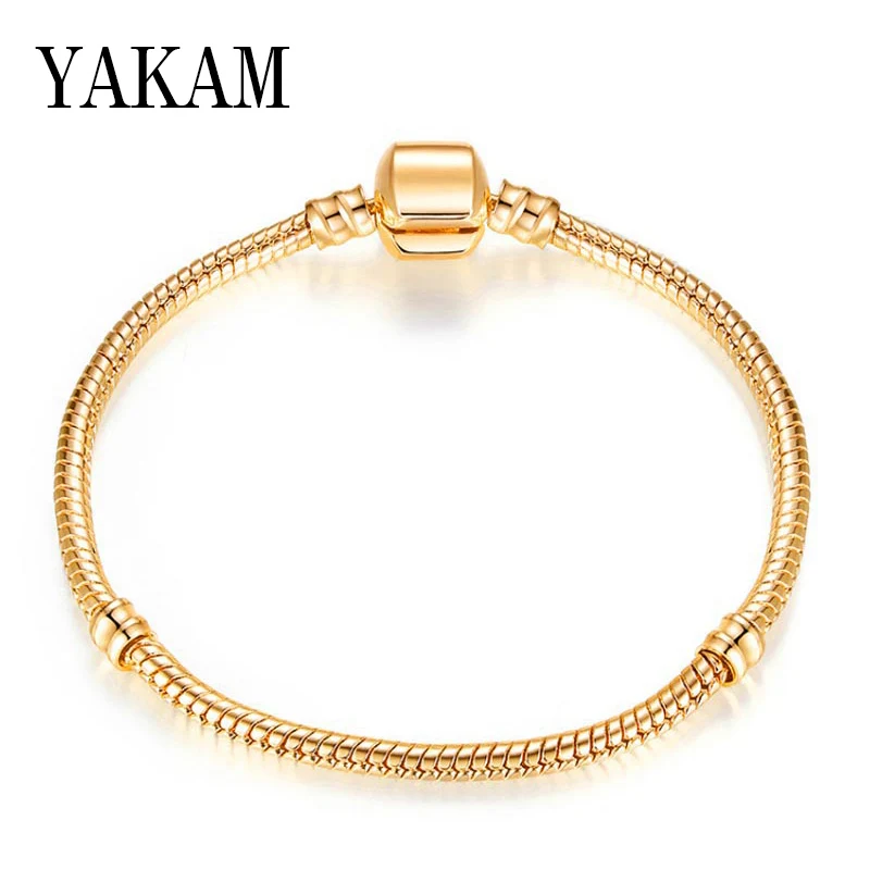 Smooth base chain2 Браслеты с Микки подходят к оригинальному браслету Пандора для женщин, амулеты с кристаллами, Золотая цепочка, браслет для девочек, модное ювелирное изделие - Окраска металла: Smooth base chain2