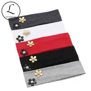 Повязка на голову для девочек GZHilovingL, хлопковая, широкая, однотонная, с жемчужными цветами, 2018