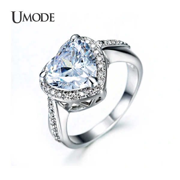 Umode классический гало обручальные кольца 4ct в форме сердца центр камень CZ для